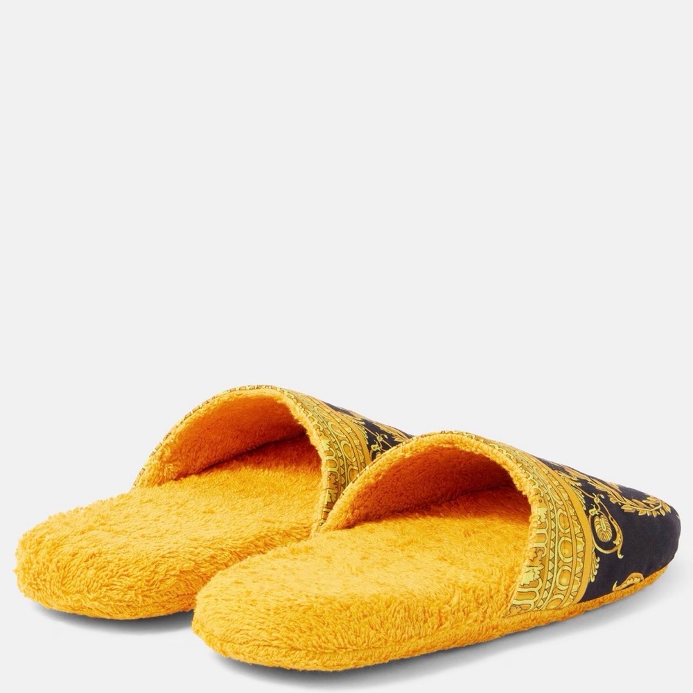 Versace Baroque Unisex Women's/Men’s Slippers in Black & Yellow,Medusa Head Logo - Picture 7 of 10